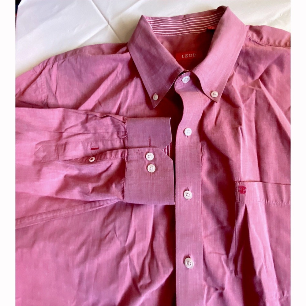IZOD Mens Long Sleeve Button Down Shirt Mauve Pink Textured XL Business Casual